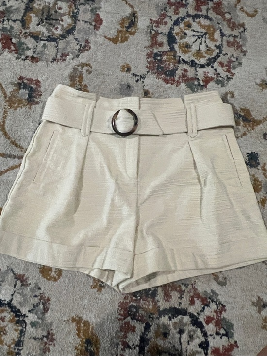 Sezane Pants - Sezane Cream High-Waist Shorts with Belt